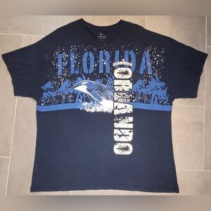 Vintage Sea World Mens T Shirt 3XL 90s Orlando Orca Wrap Around  Graphic Blue